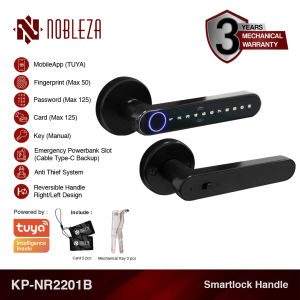 NOBLEZA Smart Door Lock Kunci Pintu Digital Handle Rosette Fingerprint App Bluetooth KP-NR2201B BLACK