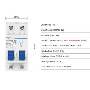 Bộ ngắt mạch DC Risin 24V 48V 96V DZ47 cho xe cơ giới dòng điện 125A 63A 32A 10A bảo vệ nguồn điện cho xe chạy bằng pin và máy phát điện.