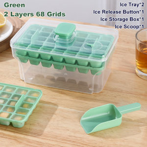 68 Grids Ice Cube Maker 1 Press Release with Cover & Scoop Quick Release Ice Mold Large ice box Refrigerator Essentials