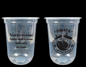 SABLON CUP PLASTIK OVAL Custom Satu Warna 300 Pcs