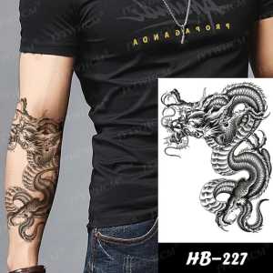 Tato Temporer Tattoo Tatto Temporary Tahan Air Sementara Anti Air Seri HB-227 Motif Naga Bertanduk Hitam