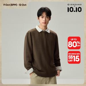 Giordano Beau Monde Men Solid color crewneck sweater Free Shipping 13056635