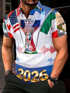 Jeans Fritz 2026 Fifa World Cup Usa Mexico Canada Flag Printed Polo Shirt For Men Short Sleeve Regular Fit Breathable Casual Football Fan Top Cod Fast Delivery