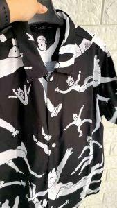 KEMEJA FULLPRINT SPOON /GROSIR 3PCS\nKemeja Pria/Wanita Lengan Pendek/SPOON/Motif Hitam Putih Abstrak