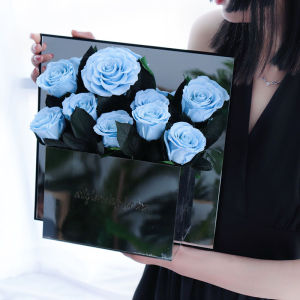 Preserved Fresh Flower Mirror Heart Rose   Transparent Acrylic Secret Garden Flower  214 Qixi Valentines Day Flower Shop Wholesale