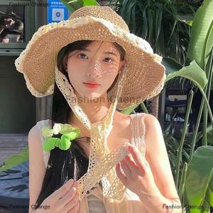 [COD] Fashion Change Lace Lace Hollow Straw Hat For Women Summer Beach Outing Breathable Sun Protection Large Brim Sun Hat