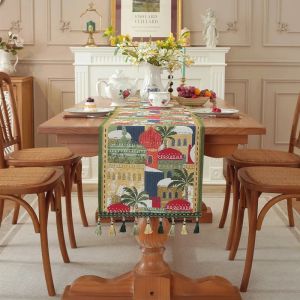 FFBH Middle East Moon Festival Table Flag Color Woven Jacquard Star Camel Studio Tassel Castle Polyester Tablecloth Bed Tail Flag T4N8K