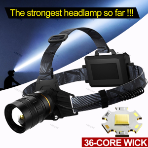 The Strongest XHP360 36-core Headlamp Flashlight 18650 Rechargeable ZOOM Head Flashlights High Power Head Lamp Fishing Headlight2026