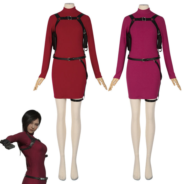 Resident Evil 4 รีเซ็ตรุ่น Ada King cos เสื้อผ้า Ada Wong ชุดเดรสสีแดง ...