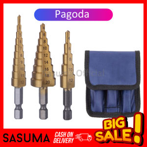 SASUMA 3 Pcs in 1 Mata Bor Pagoda Spiral HSS Steel Titanium Coated ORI