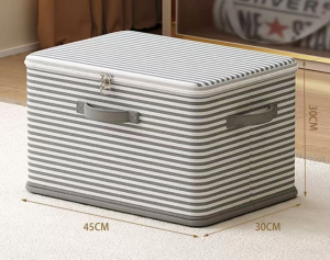 【Pure Care】 Striped Fabric Storage Box with Lid  Foldable Clothes & Bedding Organiser  45L/50L