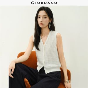 Giordano Women V-neck eyelet knit vest Free Shipping 18356713