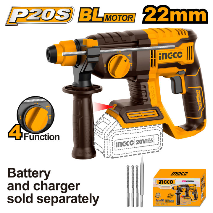 Ingco 20V Brushless Lithium-Ion Cordless Rotary Hammer Drill
