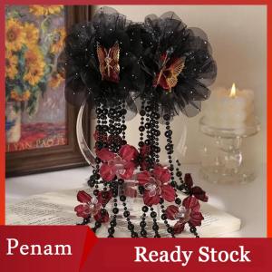 [PAM] Elegant Mesh Flower Butterflies Tassels Grasping Clip For Women After Brain Hairpin Headwear Accessories Gifts