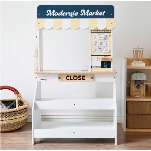 Grocery Store Pretend Play Wooden Toys Kids Market Stand Play Food Sets With Toy Cash Register