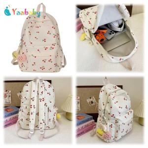 Corduroy Backpack Cherry Pattern Women Cute Book Bag Adjustable Strap Laptop Backpack Rucksack for Work Shopping School