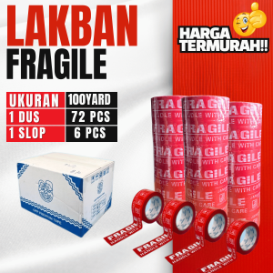 Lakban Fragile 100 Yard Selotip Premium Anti Fragile 91 Meter Lakban Packing Isi 6pc