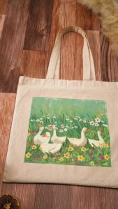 Spring-themed duck-patterned fabric bag: stylish reusable cute and perfect for spring.