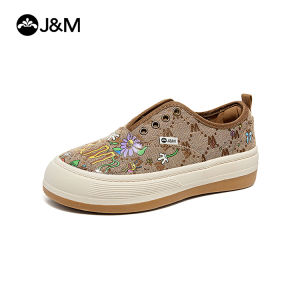 Joy&Mario Womens Loafers Canvas Thick-Soled Non-Slip Casual Shoes Slip-On Loafers