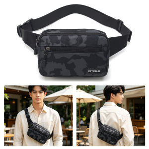 MENSPE Men Sports Waist Bag Fashion Men Bag Chest Bag Shoulder Bag Sports Bag Waterproof Oxford Three Zipper Large Capacity Design Running Bag Portable Gym Bag for Running Cycling Hiking Walking