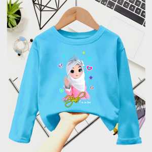 Atasan Kaos Anak Perempuan Lengan Panjang Motif HIJAB Untuk Usia 1-12 Thn