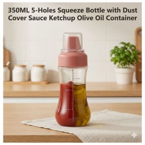 350ML 5-Holes Squeeze Bottle with Dust Cover Sauce Ketchup Olive Oil Container