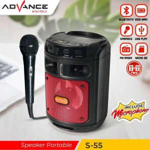 Advance S55 Speaker Bluetooth Karaoke Wireless Portable Super Bass Aktif BONUS Mic Kabel FREE ONGKIR