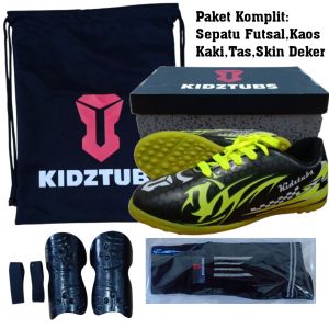 KIDZTUBS Sepatu Futsal Anak Paket Komplit Sepatu Futsal Tas Skin Deker Kaos Kaki Usia 6-10 Tahun Size 28 29 30 31 32 33 34 35 36 37 KDZ1117122624
