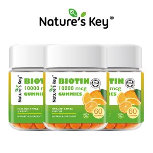 Natures Key 10000mcg Vegan Biotin Gummies Hair Growth Skin Glow Nail Strength with Multivitamins