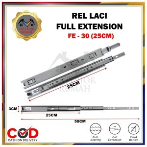 Rel Laci Double Track Huben FE 30 mm Ball Bearring Full Extention 25cm 30cm 35cm 40cm 45cm 50cm