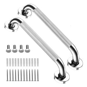 2Pieces Multipurpose 12Inch Stainless Steel Grab Rail Anti Slip Designs Accessory for Bathroom and Kitchen Safety