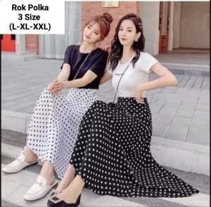 COD ROK POLKA/MOTIF POLKADOT BAHAN WOOL PEACH/3 SIZE L-XL-XXL/ROK KOREAN/ROK KEKINIAN/GOOD QUALITY