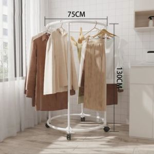 Clothes Rack With Wheels Thickened Metal Clothes Rack Stand Heavy Duty Circular Clothes Hanger Heavy Duty Display Hanging Clothes Rack Movable Clothes Hanger Organizer For Bathroom Balcony Bedroom Laundry Room