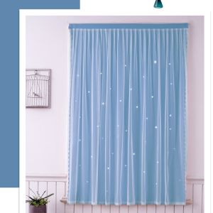 ม่าน ผ้าม่าน ผ้าม่านหน้าต่าง 2 ชั้น ผ้าม่านตีนตุ๊กแก ผ้าม่านกันแสง ลายดาว บานประตูหน้าต่าง