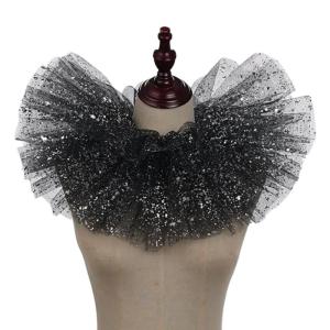 Layered Ruffled Mesh Neck Ruff Renaissance Victorian Metallic Foil Tulle Faux Collar Shawl Choker for Themed Parties