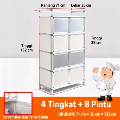 DIDA Lemari Piring Aluminium 2 3 4 Susun Rak Dapur Minimalis Anti Debu Kecoa Sideboard Jaring