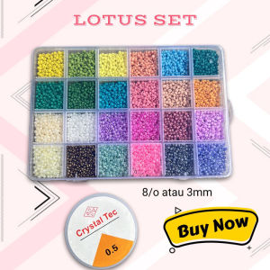 READY LOTUS Manik Mote Pasir 8/o 3mm Set Box 24Warna (Free TaLi Senar Elastis) 24 Warna Set Box Manik Pasir 8/0 3mm Free Tali Elastis PAKET MANIK PASIR 24 SEKAT mote manik pasir susu dop dof 8/o 6/o 3mm 4mm set 24 sekat