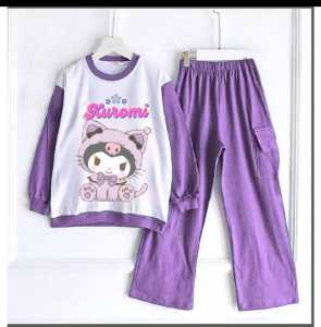 Setelan anak Perempuan Kuromi Usia 3-12 Tahuan Bahan Crinkle Airflow