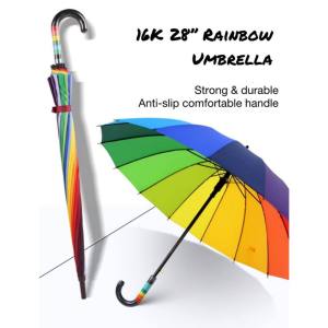 Semi Auto-Open Rainbow Big Size Umbrella 16 Rib AntiUV Windproof Strong Durable