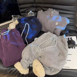 TUmama Quần vải bông dày ấm cúng cho trẻ em mùa thu mùa đông ấm áp vừa rộng chạy bộ giản dị với lớp lót bên trong mềm