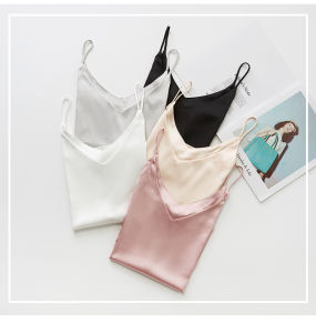(Cle) Alisa.Sonya Satin Silk Like V-neck Cami Top for Women Sleeveless Loose Casual Summer Vest