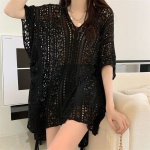 (Stock in KL-191) Stylish Hollow Knit Blouse Unique Design Loose Fit Womens Oversize Top