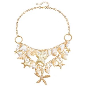 GLOBECART Imitation Pearl Waist Chain Bohemian Sea Star Shell Waist Link Summer Hollow Out Jewelry Accessories for Women