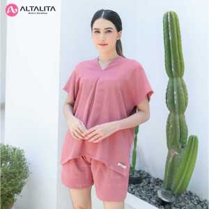 Altalita - Baju Tidur Wanita Dewasa Cringkle Airflow Premium One Set Piyama Celana Pendek Polos Jumbo Kekinian