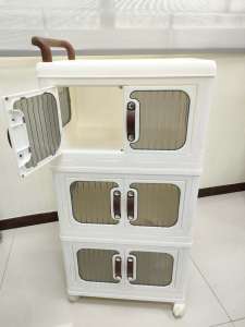 Foldable Plastic Storage Box With Wheels3 Layer Clothing Storage Cabinet(8870-3)
