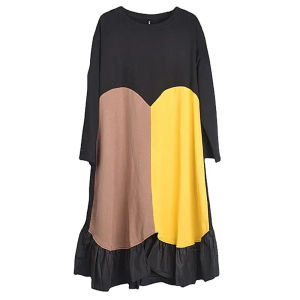 XITAO Contrast Color Patchwork Dress Asymmetrical Women Causal Long Sleeve Pullover Dress Spring Autumn HQQ1925
