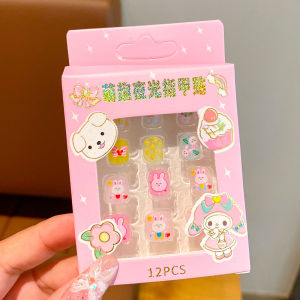 Miếng dán trang trí móng  bộ 12 miếng dán móng tay giả cho bé gái hoạ tiết hoạt hình   siêu bền  siêu dính BPK03