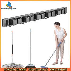 Vktech Space Saving Wall Mount Broom and Mop Rack with Hooks for Laundry Room