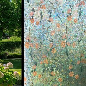 XIJIBAN 3D Pattern Window Privacy Film Static Cling Removable Decorative Glass Film Rose Floral Frosted Glass Sticker Home Bedroom Decor