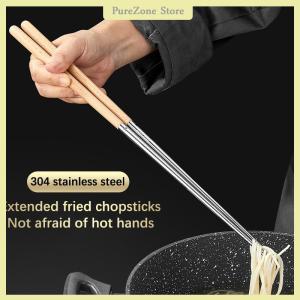 [PureZone] 1Pair Stainless Steel Chopsticks Long Chopsticks Cook Noodles Deep Fried Hot Pot Chinese Chopsticks Reusable Metal Chopstick